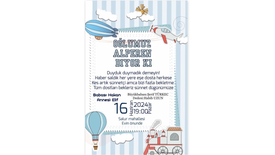 Sünnet Düğünü Davetiyesi